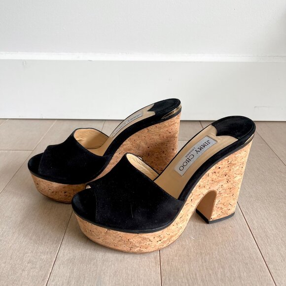 Jimmy Choo Cork Black Sandal Heels - Picture 6 of 8